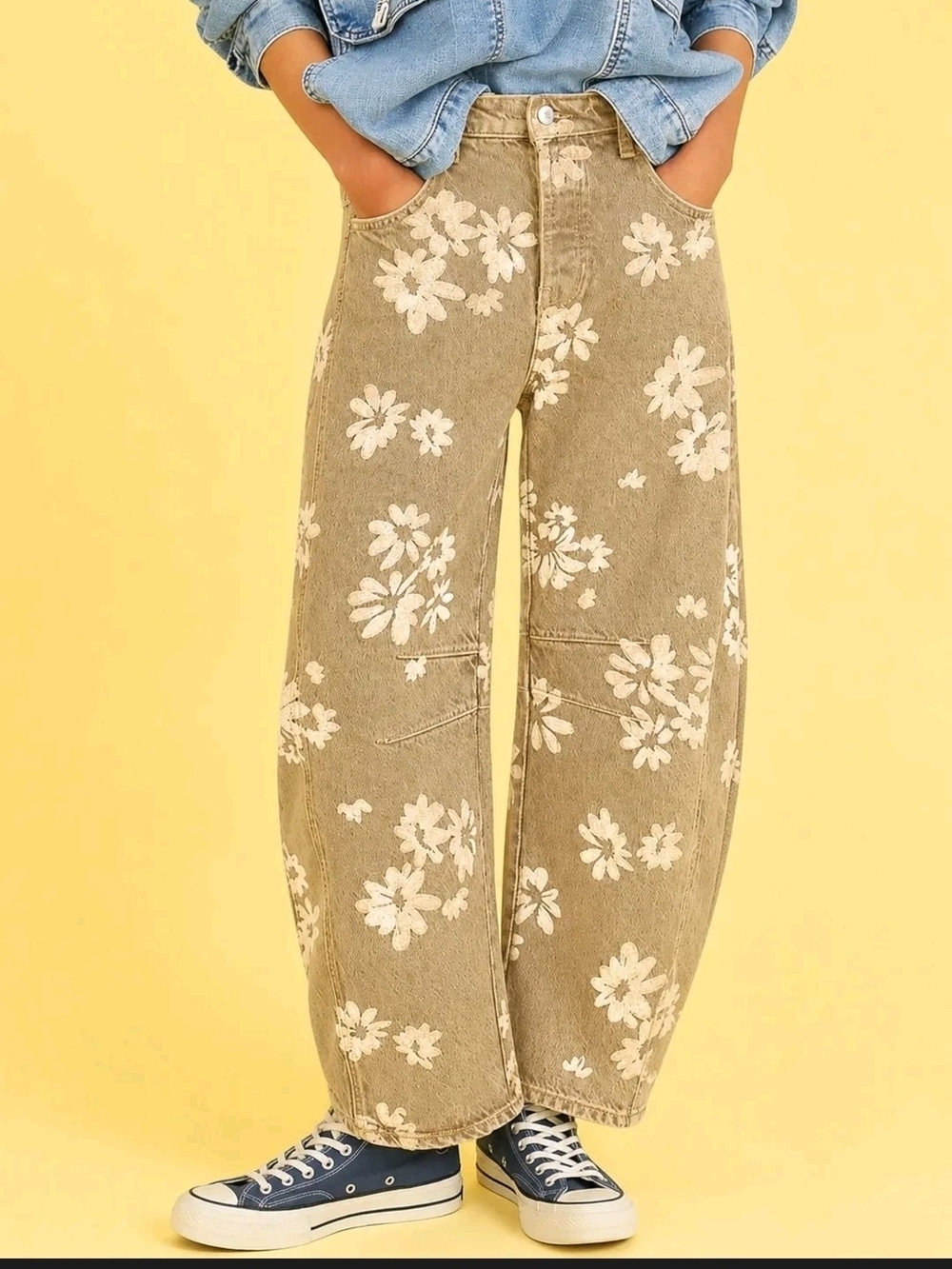Loveimgs Y2K Distressed Floral Printed Barrel Jeans